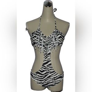 OP NEW SZ SMALL JUNIORS 3-5 BLACK WHITE FRINGE MONOKINI NWT SWIMSUIT